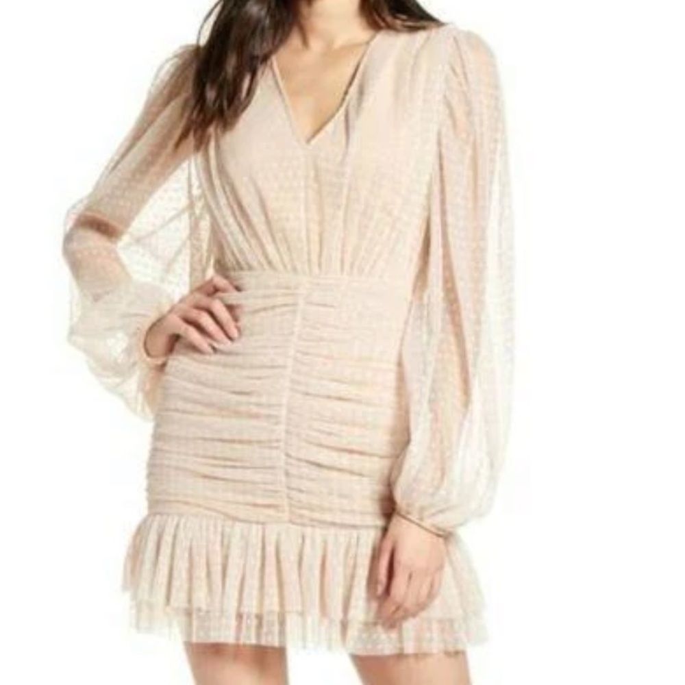 Endless Rose Swiss Dot Long Sleeve ruched Mini dress
